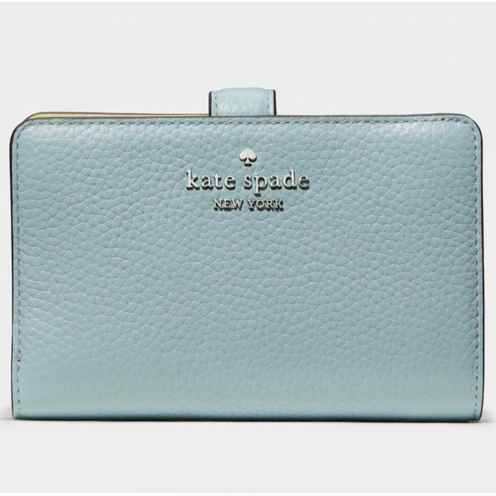 New Kate Spade Medium Compact Bifold Wallet Pebble Leather Aventurine - Picture 2 of 3
